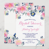 Vrijgezellenfeest roze blush navy Floral Invitatio Kaart (Voorkant / Achterkant)