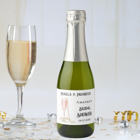 Vrijgezellenfeest roze bubbels parels prosecco sparkling wijnetiket