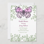 Vrijgezellenfeest Roze Butterfly Greenery Invitati Kaart (Voorkant)