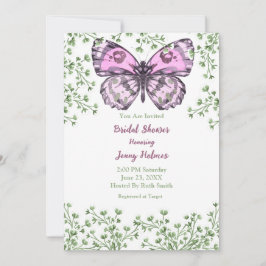 Vrijgezellenfeest Roze Butterfly Greenery Invitati Kaart