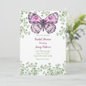 Vrijgezellenfeest Roze Butterfly Greenery Invitati Kaart (Staand voorkant)