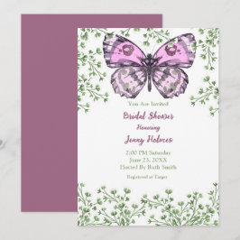 Vrijgezellenfeest Roze Butterfly Greenery Invitati Kaart