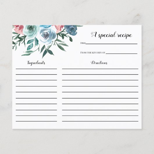 Vrijgezellenfeest Roze en Blauwe bloemen Recipcard (Voorkant)