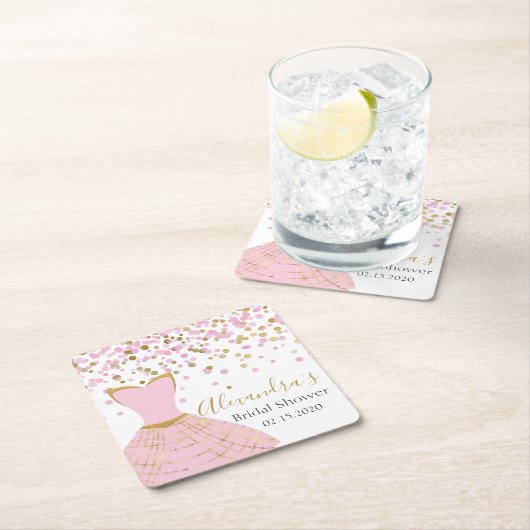 Vrijgezellenfeest Roze en Gouden Folie Jurk Kartonnen Onderzetters (Insitu)