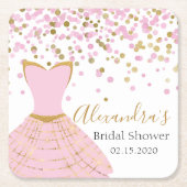 Vrijgezellenfeest Roze en Gouden Folie Jurk Kartonnen Onderzetters (Voorkant)