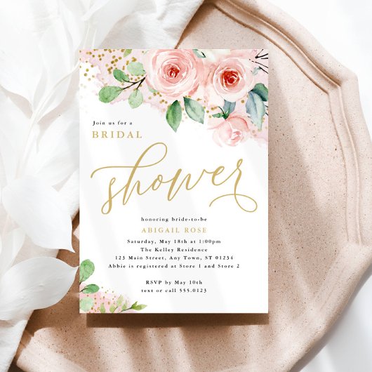 Vrijgezellenfeest, roze en gouden Waterverven bloe Kaart