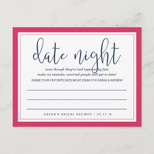 Vrijgezellenfeest Roze en marine Datum Nachtelijke Advieskaart (Voorkant)