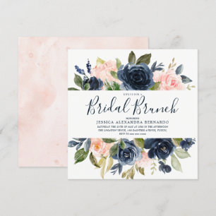 Vrijgezellenfeest Roze en Navy Blue Waterverf Flow Kaart