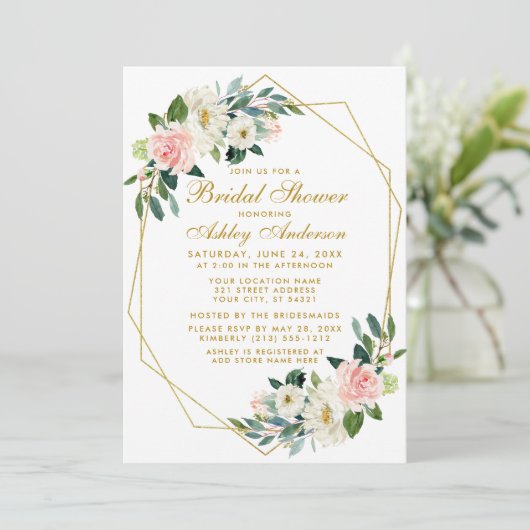 Vrijgezellenfeest Roze Floral Geometric Lijst Invi Kaart (Staand voorkant)