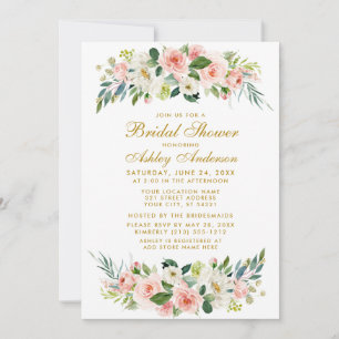 Vrijgezellenfeest Roze Floral Gold Invitation G Kaart