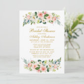 Vrijgezellenfeest Roze Floral Gold Invitation G Kaart (Staand voorkant)