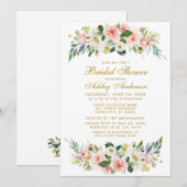 Vrijgezellenfeest Roze Floral Gold Invitation G Kaart (Voorkant / Achterkant)