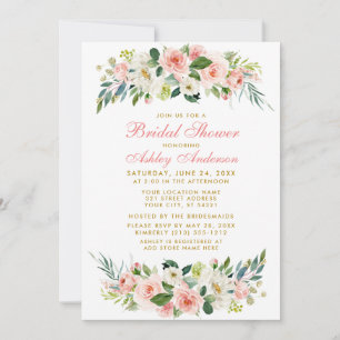 Vrijgezellenfeest Roze Floral Gold Invitation GP Kaart