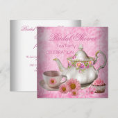 Vrijgezellenfeest Roze florale thee Cupcake Party Kaart (Voorkant / Achterkant)