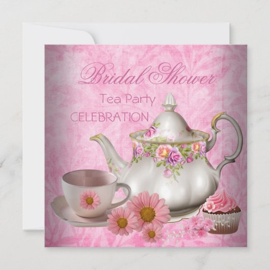 Vrijgezellenfeest Roze florale thee Cupcake Party Kaart (Voorkant)