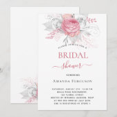 Vrijgezellenfeest roze floralen elegant zilverwit kaart (Voorkant / Achterkant)