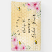 Vrijgezellenfeest roze floralen honingraatbruid vo spandoek (Verticaal)