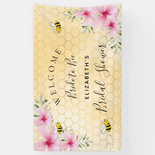 Vrijgezellenfeest roze floralen honingraatbruid vo spandoek (Verticaal)