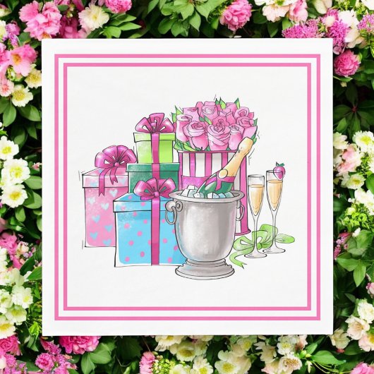 Vrijgezellenfeest Roze Groene Cadeaus Champagnegla Servet