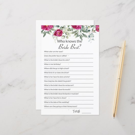 Vrijgezellenfeest Roze Hoe goed ken je Game (Voorkant / Achterkant in situ)