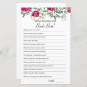 Vrijgezellenfeest Roze Hoe goed ken je Game (Voorkant / Achterkant)