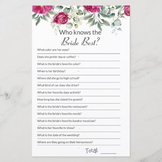 Vrijgezellenfeest Roze Hoe goed ken je Game (Voorkant)