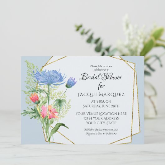 Vrijgezellenfeest Roze n Dusty Blue Ferns n Floral Kaart (Staand voorkant)