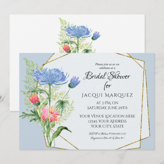 Vrijgezellenfeest Roze n Dusty Blue Ferns n Floral Kaart (Voorkant / Achterkant)