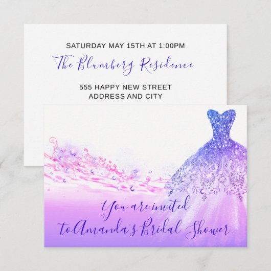 Vrijgezellenfeest Roze Paars Glitter Royal Blue Kaart (Voorkant / Achterkant)