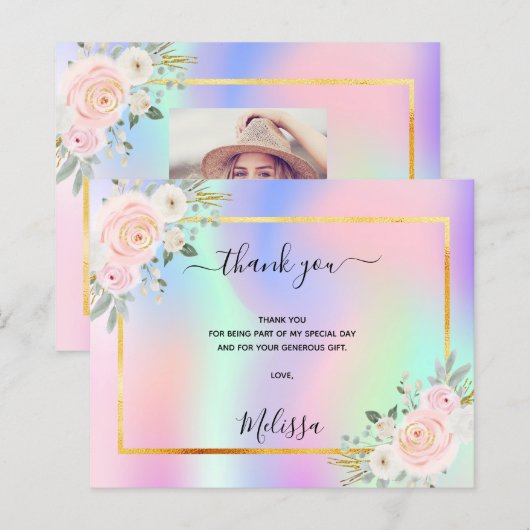 Vrijgezellenfeest roze paarse foto floral Bedankt (Voorkant / Achterkant)