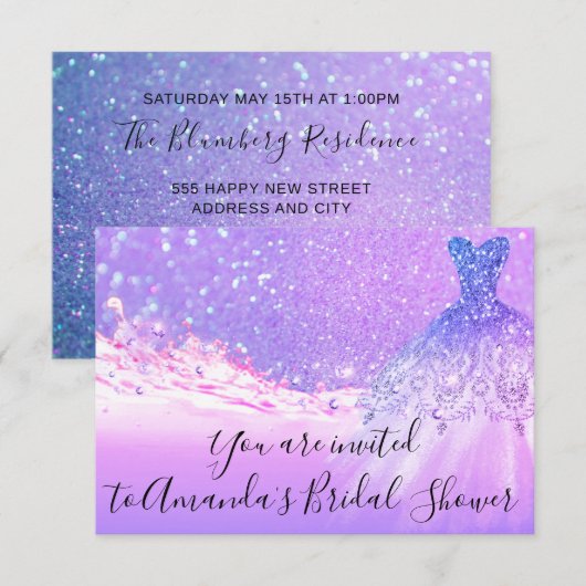 Vrijgezellenfeest Roze Paarse Glitter Ocean Tropic Kaart (Voorkant / Achterkant)