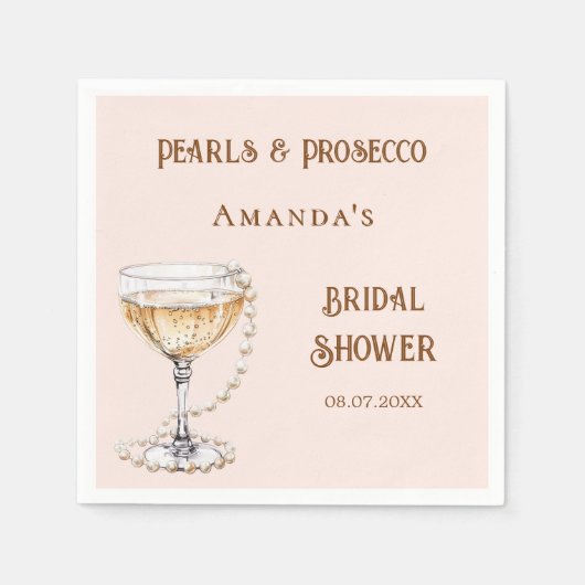 Vrijgezellenfeest roze parels prosecco servet (Voorkant)