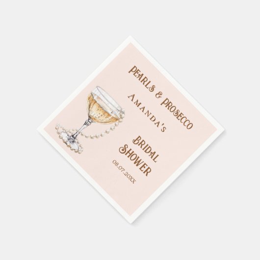 Vrijgezellenfeest roze parels prosecco servet (Hoek)