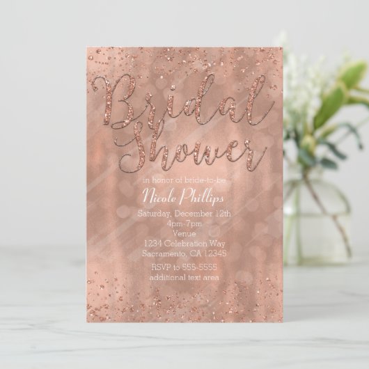 Vrijgezellenfeest Roze Rose Goud Glamour Uitnodigi Kaart (Staand voorkant)