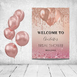 Vrijgezellenfeest roze roze roze goud glitter welk poster<br><div class="desc">Voor een elegant Vrijgezellenfeest. Een roos goud en een wazige roze gradiëntachtergrond. Verkleurd met roos goud,  roze faux glitter druppels,  verfdruppelend uiterlijk,  glitter,  partijwimpels,  ballonnen. Personaliseer en een naam en een datum. Achterzijde: geen ontwerp</div>