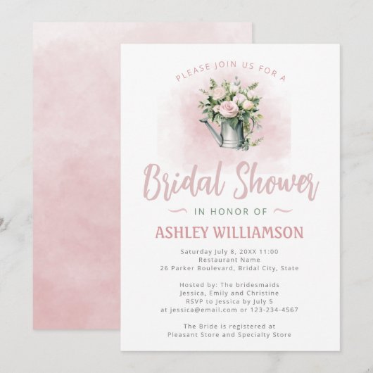 Vrijgezellenfeest Roze Sage Watering Can Rozen Kaart (Voorkant / Achterkant)