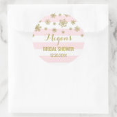 Vrijgezellenfeest Roze Strepen Gouden Sneeuwwinter Ronde Sticker (Tas)