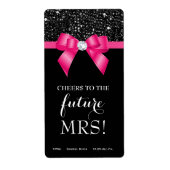 Vrijgezellenfeest roze strik zwart pailletten wijn etiket (Voorkant)