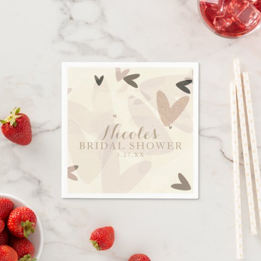 Vrijgezellenfeest roze & taupe harten chique feest servetten (Insitu)