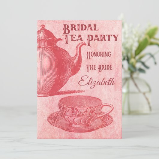 Vrijgezellenfeest roze theepartij kaart (Staand voorkant)