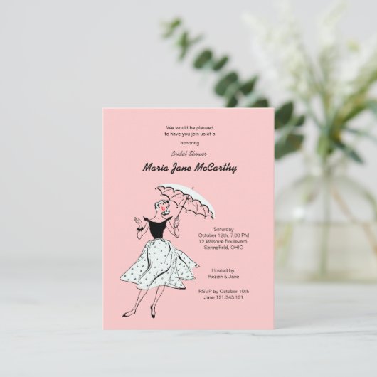 vrijgezellenfeest Roze uitnodiging (Staand voorkant)