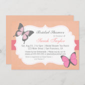 Vrijgezellenfeest, roze vlinders uitnodiging (Voorkant / Achterkant)