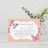 Vrijgezellenfeest, roze vlinders uitnodiging (Staand voorkant)