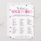 Vrijgezellenfeest Roze Wat zit er in je Purse Game Kaart (Voorkant)