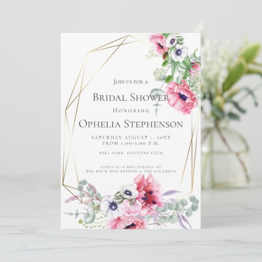 VRIJGEZELLENFEEST | Roze Waterverf klaprozen Kaart (Staand voorkant)