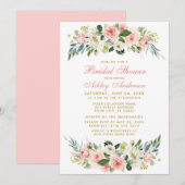 Vrijgezellenfeest Roze White Floral Gold Invitatio Kaart (Voorkant / Achterkant)