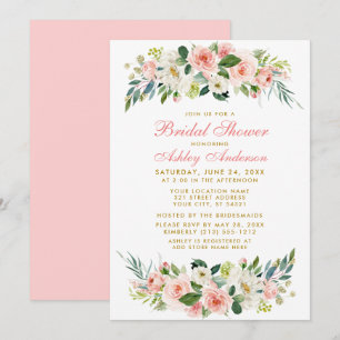Vrijgezellenfeest Roze White Floral Gold Invitatio Kaart