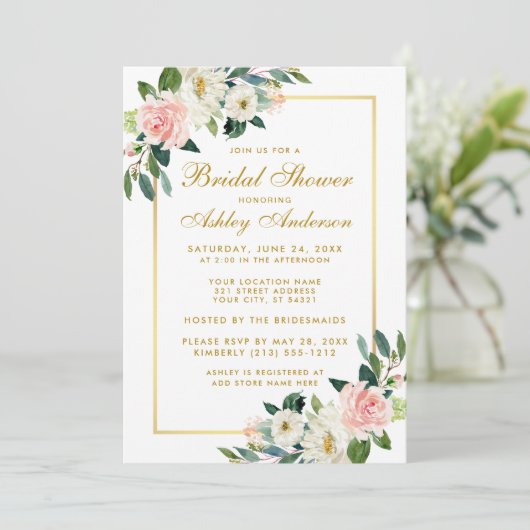 Vrijgezellenfeest Roze White Gold Floral Kaart (Staand voorkant)