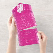 Vrijgezellenfeest roze witte ballonnen confetti RS All In One Uitnodiging (Afscheurbaar)