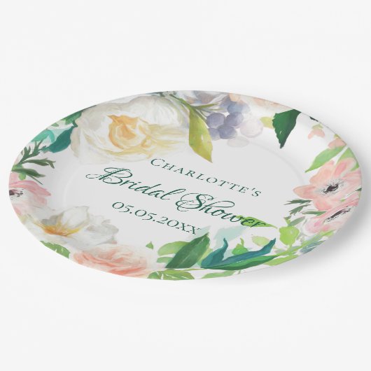 Vrijgezellenfeest roze witte bloemen papieren bordje (Gekanteld)